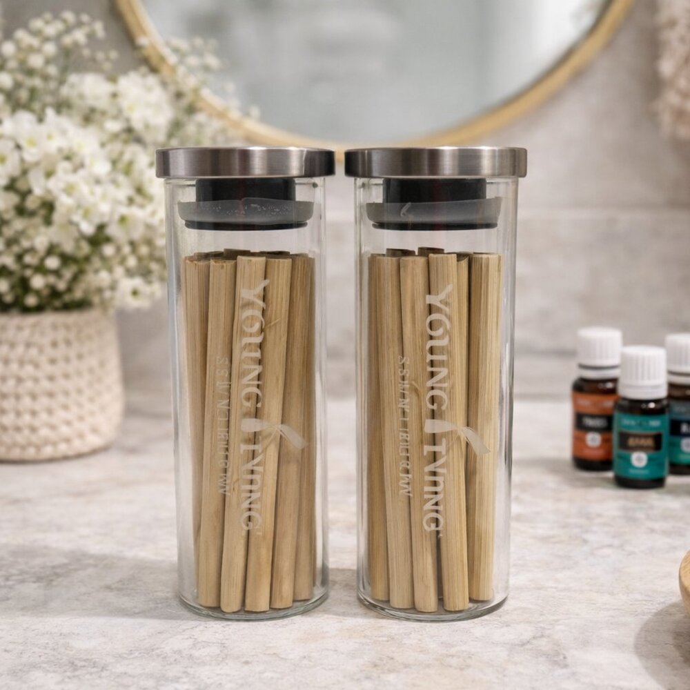 NEW Set of 2 Young Living Bamboo / Rattan Diffuser Sticks with Silver Lid